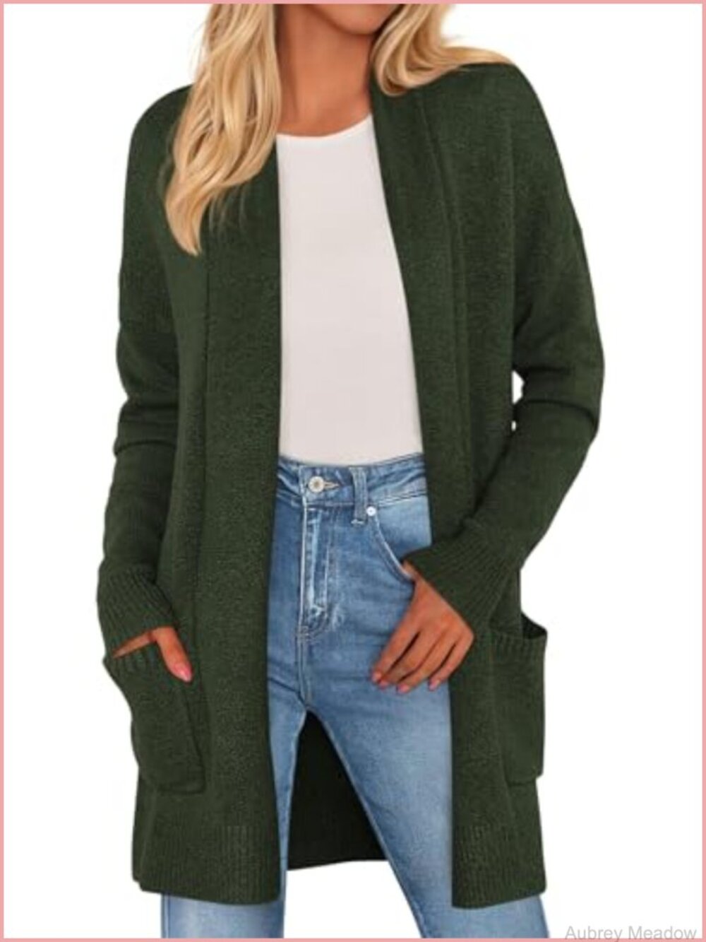 Women's Long Open Front Knit Cardigan with Pockets, Fall Winter Cozy Sweater